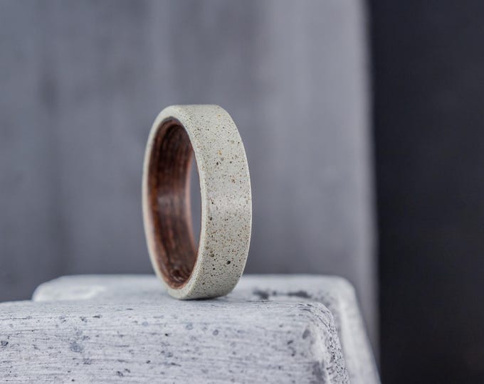 Matte Gray Concrete Ring, Wenge Wood Inlay, Handmade Wedding Band. (00907_4N)