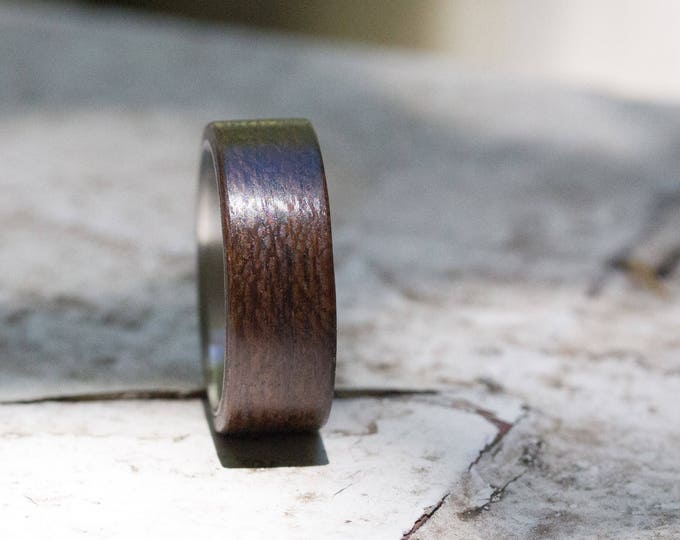 Titanium Cocobolo Wood Ring, Matte Finish Wedding Band. (00517_7N)