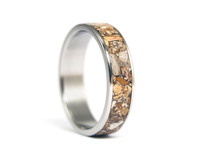 Handmade Titanium Ring with Brown Jasper Stone, Mens Wedding Band. (03223_ 7N)