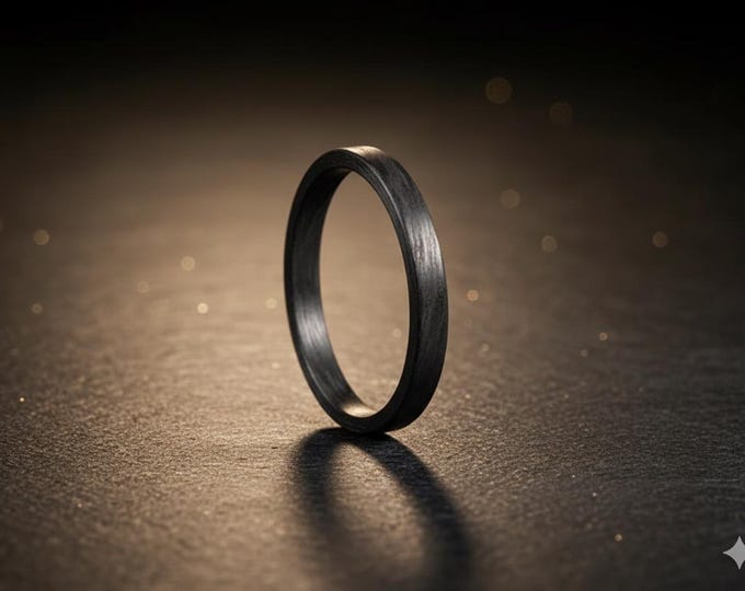 Handmade Matte Black Carbon Fiber Ring, Thin Wedding Band. (00101_2.5N)
