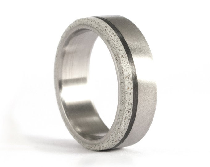 Matte Titanium Men's Wedding Ring: Gray Concrete, Carbon Fiber