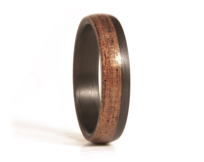 Matte Carbon Fiber Mahogany Bentwood Ring - Handmade Mens Wedding Band. (00420_6N)