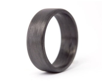 Carbon fiber ring for him. Black mens wedding band. Carbon fiber flat engagement band for him. Differents widths. (00101_7N)