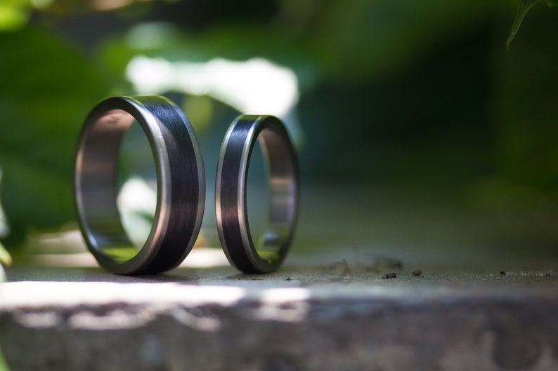 Matte Titanium and Carbon Fiber Wedding Ring Set. Black Flat Etsy