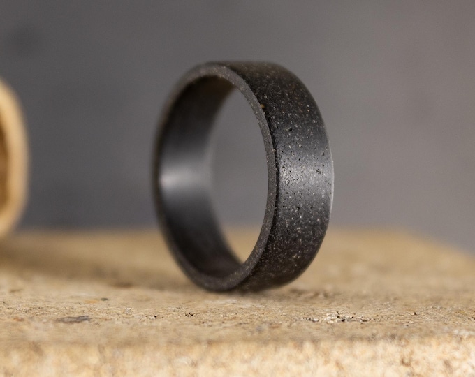 Matte Black Concrete Ring, Cement Wedding Band, Handmade. (00603_7N)