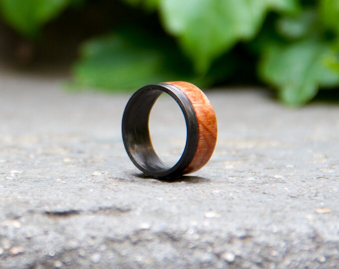 Handmade Carbon Fiber & Walnut Wood Ring - Mens Wedding Band.