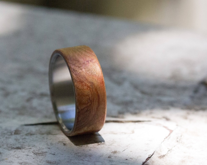 Titanium Walnut Wood Ring, Matte Flat Wedding Band. (00518_7N)