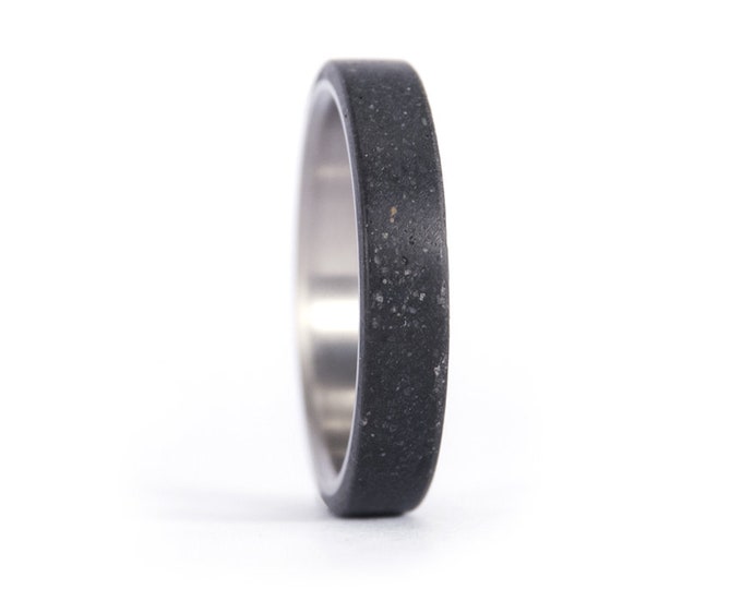 Handmade Titanium Concrete Ring, Flat Band Wedding Jewelry. (00700_4N)