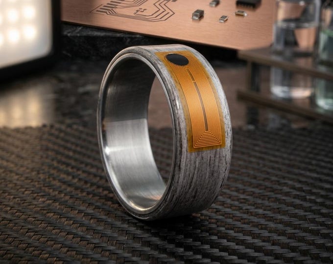 NFC Smart Ring - Titanium, Gray Wood Band