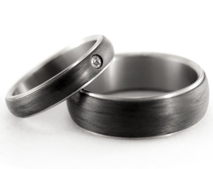 Handmade Titanium Carbon Fiber Wedding Band Set with Swarovski Crystal. (00305_4N7N)
