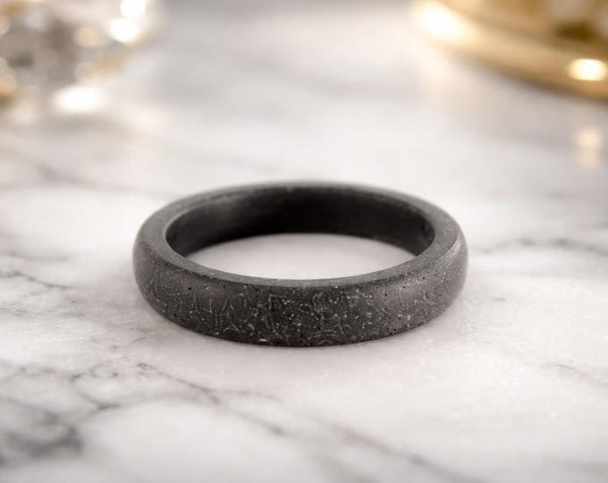 Handmade Black Concrete Ring, Matte Cement Wedding Band. (00601_4N)