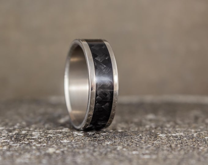Titanium Carbon Fiber Ring, Black Mens Wedding Band. (00335_7N)