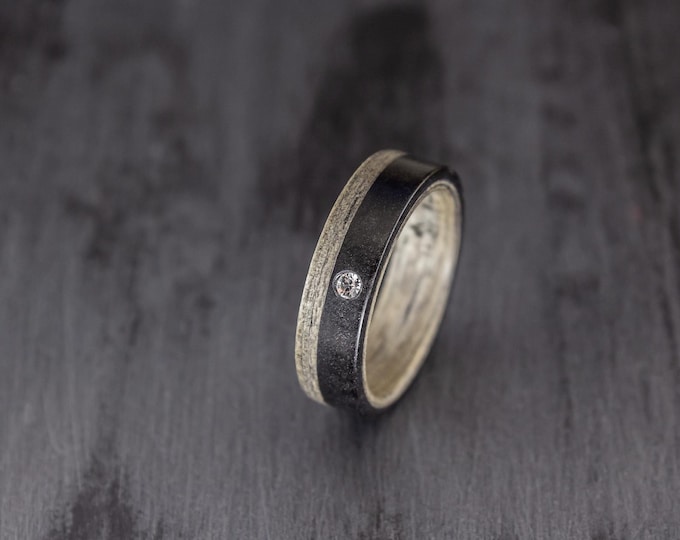 Handmade Graphite & Wood Ring with Swarovski Crystal - Women's Wedding Band. (03500_6S)