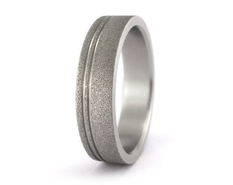 Sandblasted titanium ring for him. Flat titanium mens wedding band. Sandblasted engagement ring with two inlays  (00013_7N)