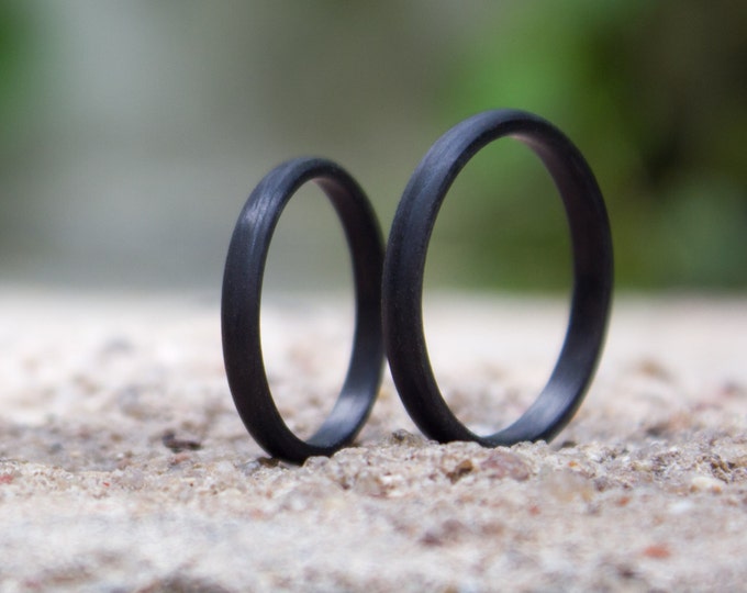 Matte Carbon Fiber Wedding Band Set, Handmade Matching Rings. (00100_2N2N)