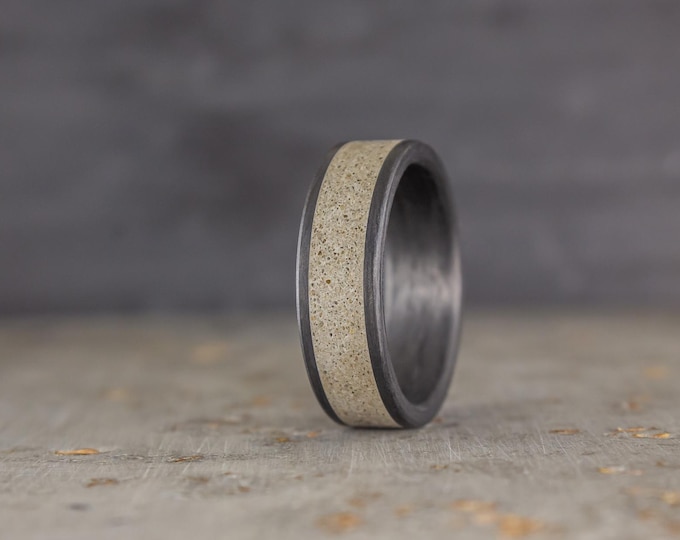 Matte Carbon Fiber Ring with Gray Concrete Band, Men's Wedding Band. (01000_7N)