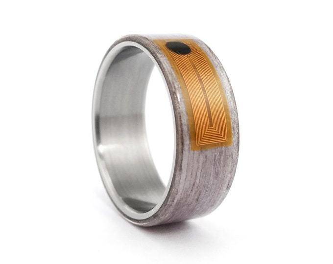 NFC Smart Ring - Titanium, Gray Wood Band