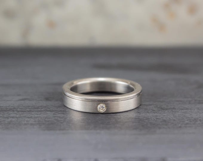 Brushed Titanium Ring with Swarovski Crystal, Handmade Wedding Band. (00020_4S)
