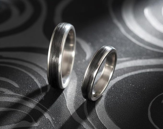 Titanium Carbon Fiber Wedding Bands, Matching Ring Set. (00344_4N5N)