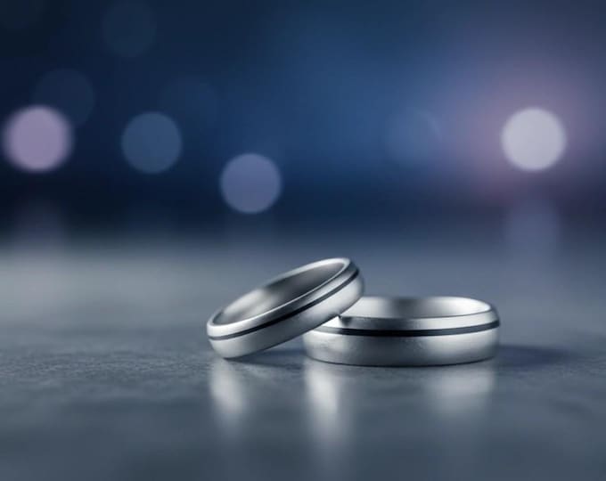 Titanium Carbon Fiber Wedding Band Set - Matte Rounded Rings. (00301_4N7N) FREE TAXES