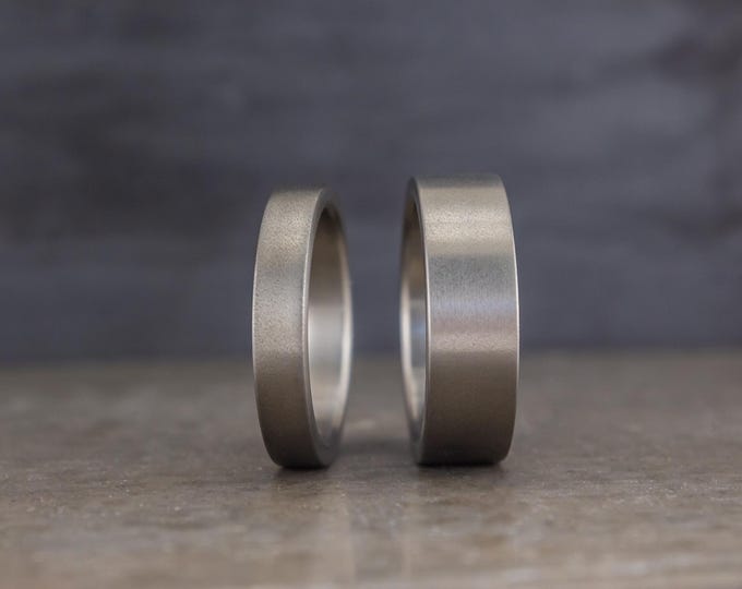 Matte Titanium Wedding Band Set, Flat Hypoallergenic Rings. (00002_4N7N)