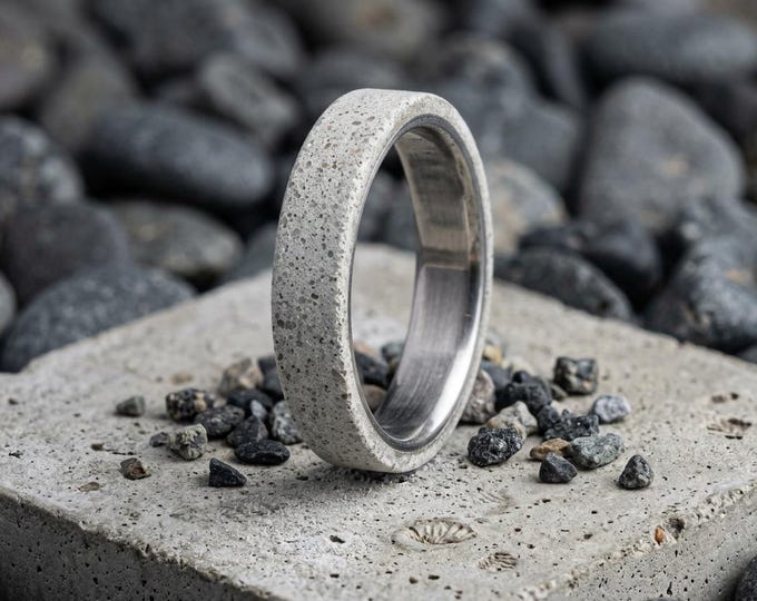 Titanium & Concrete Ring, Matte Flat Wedding Band (00705_4N)