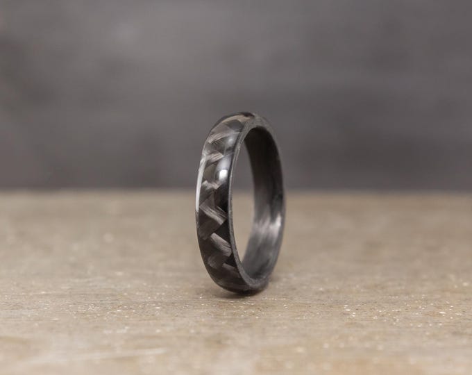 Womens Carbon Fiber Ring, Glossy Black Alternative Wedding Band. (00103_4N)