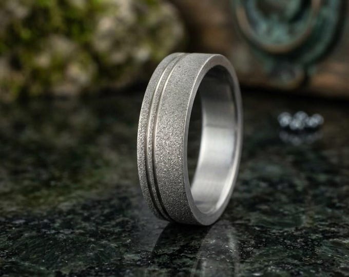 Sandblasted Titanium Ring, Flat Inlay Mens Wedding Band. (00013_7N) FREE TAXES