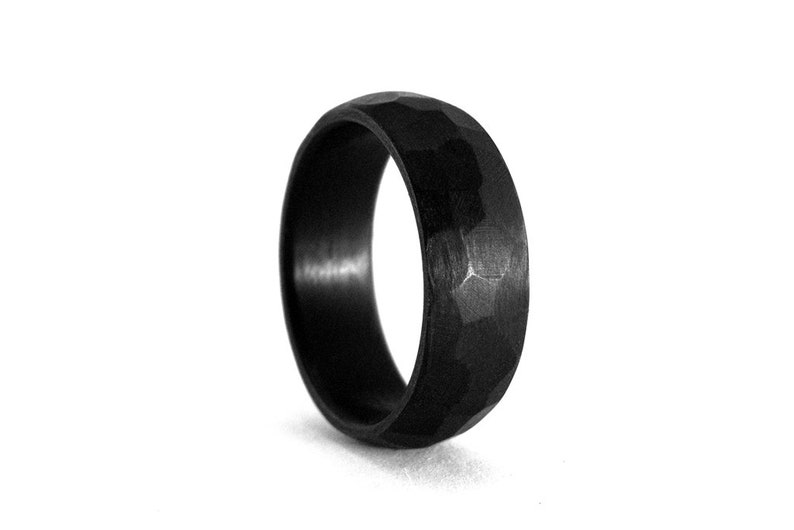 Set of hammered carbon fiber rings . Wedding bands. Matte carbon fiber hammered engagement bands. 00111_6N8N image 3