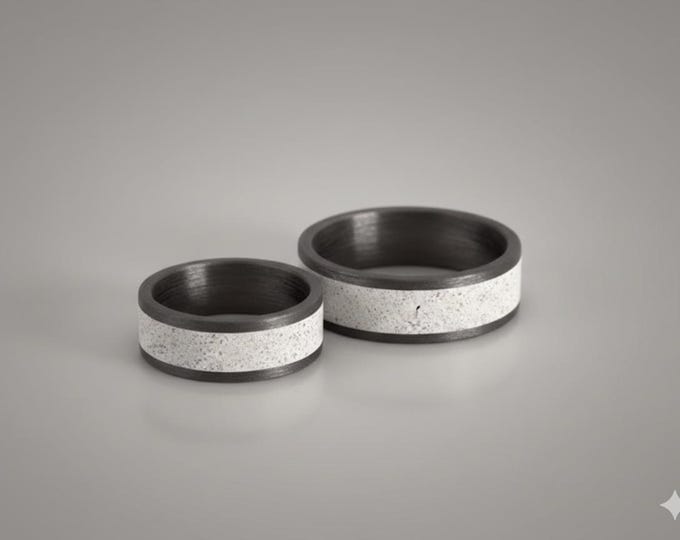 Carbon Fiber Wedding Band Set, Grey Concrete Inlay, Hypoallergenic. (01000_7N7N)