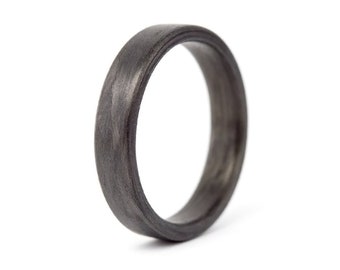 Carbon fiber ring for her. Black matte womens wedding band. Flat carbon fiber engagement band. Alternative black wedding ring  (00101_4N)