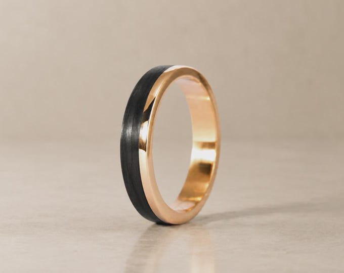 Rose Gold & Carbon Fiber Wedding Band, Unique Handmade Ring. (00444_4N) FREE TAXES