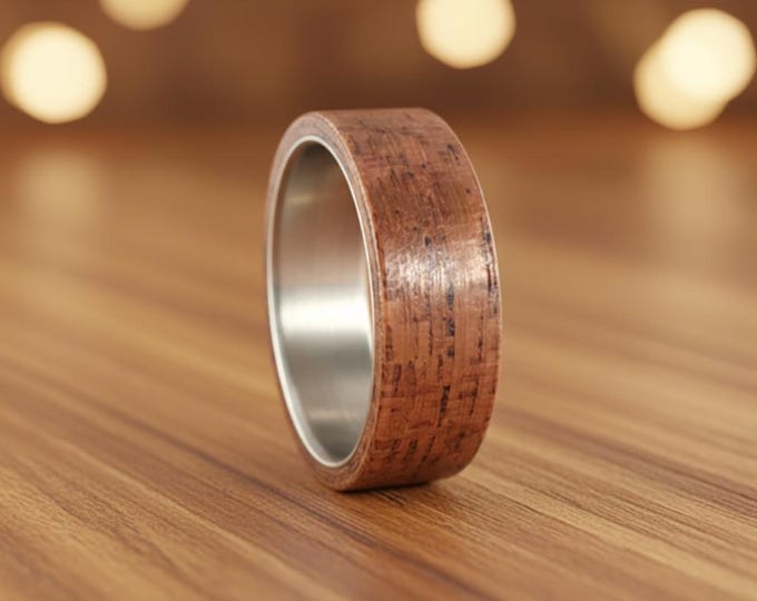 Handmade Titanium Cedar Wood Ring, Matte Finish Mens Wedding Band.