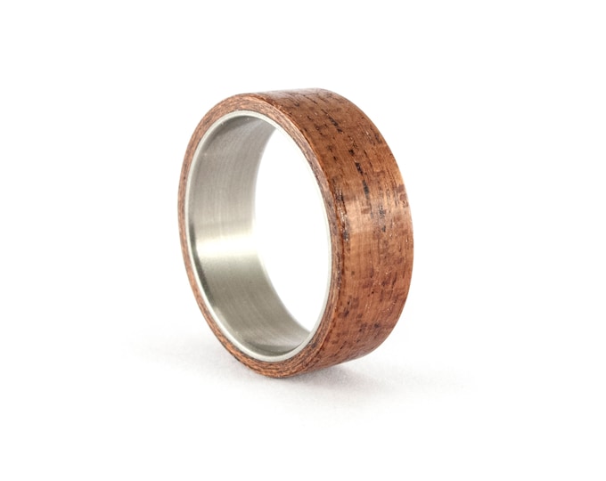 Handmade Titanium Cedar Wood Ring, Matte Finish Mens Wedding Band.