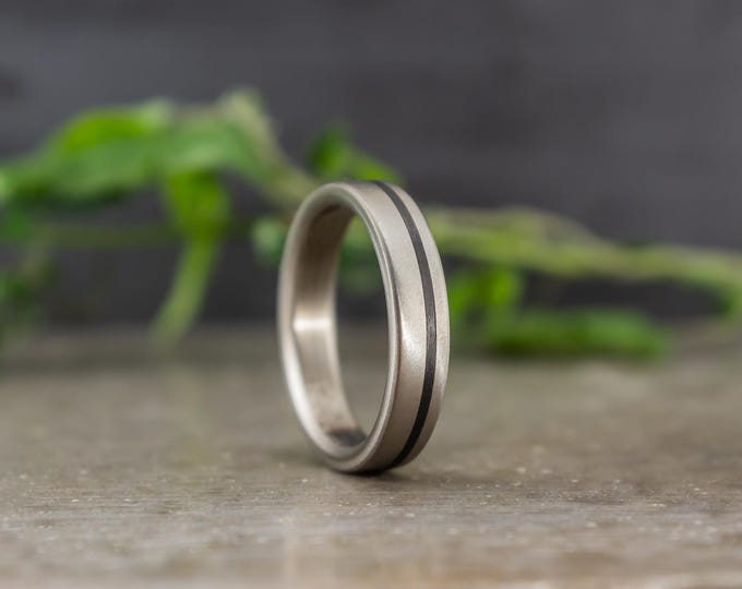 Matte Titanium Women's Ring, Carbon Fiber Inlay, Handmade Wedding Band. (00313_4N)