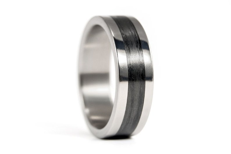 Polished Titanium and Carbon Fiber Ring for Him. Mens Black Etsy