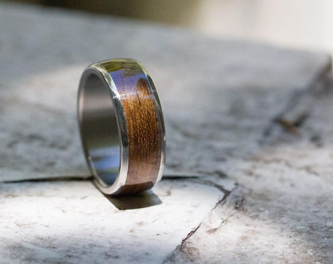 Handmade Titanium Ring with Incense Wood Inlay. (00526_8N)