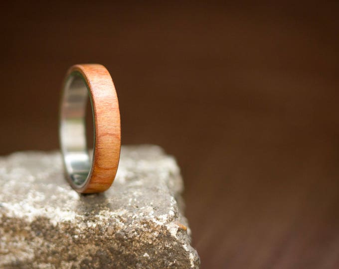 Titanium Walnut Wood Ring, Matte Finish Wedding Band. (00518_4N)
