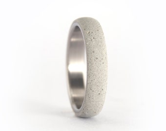 Titanium and gray concrete ring. Rounded band. Titanium and concrete matte engagement ring (00706_4N)