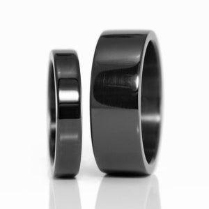 Black zirconium wedding ring set. Zirconium matching flat wedding bands. 01111_4N7N image 2