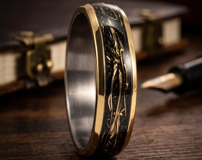 Titanium 18K Gold Ring, Black Gold Wedding Band. (04706_6N)