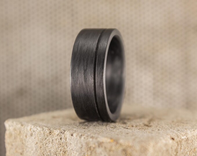 Matte Carbon Fiber Ring, Black Mens Wedding Band. (00109_7N)