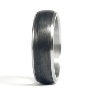 Titanium and carbon fiber ring for him. Black mens wedding band. Matte titanium and carbon fiber engagement band (00344_7N)