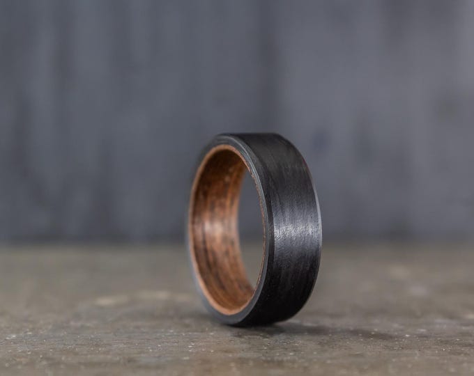 Matte Carbon Fiber Ring with Wenge Wood Interior, Handmade. (00407_7N)