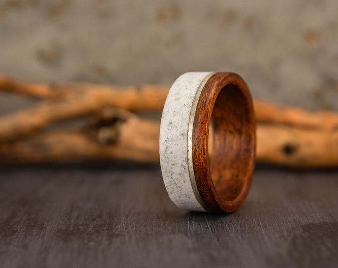 Handmade Cedar Wood Ring with Marble & Silver Inlay. (00625_8N)