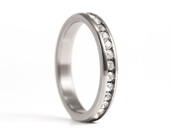Matte titanium eternity ring. Engagement ring for her. Eternity Swarovski crystals ring with titanium (00028_3S1)
