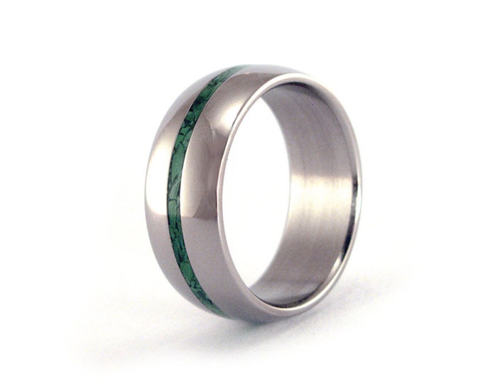 Handmade Titanium Wedding Band with Malachite Inlay. (03235_7N)