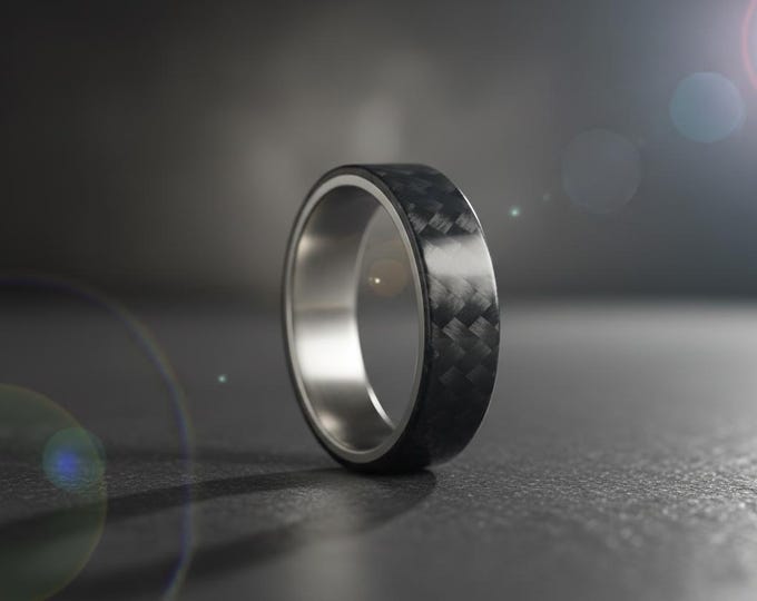 Titanium Men's Ring, Black Carbon Fiber Wedding Band. (00312_6N)