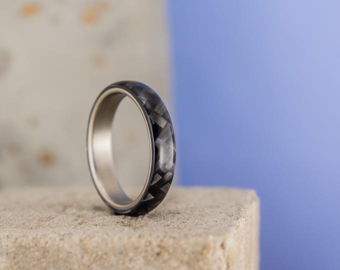 Womens Titanium Carbon Fiber Ring, Glossy Black Wedding Band. (00311_4N)