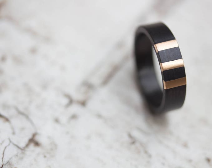 Carbon Fiber Ring with 18K Rose Gold Stripes, Handmade Wedding Band.